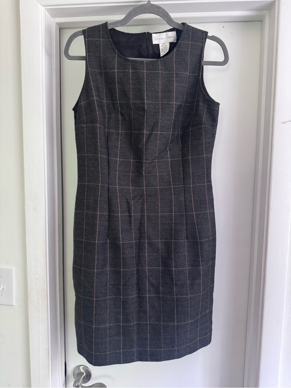 Casual Corner Wool Black and Gray Windowpane Sheath Dress Tailored